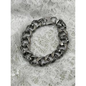 Silver Tone Link Chain Engraved/Embossed Bracelet